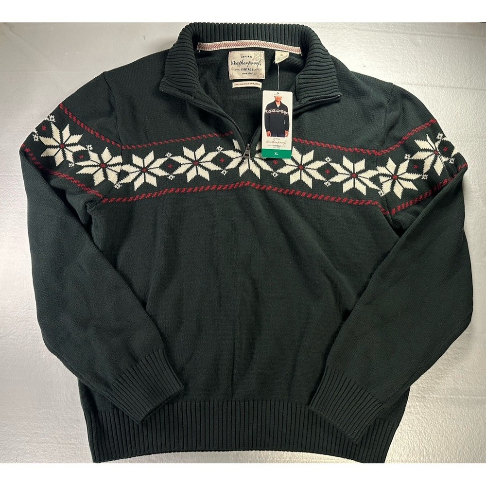 NWT‎ Weatherproof Vintage The Holiday Sweater Mens Large 1/4 Zip Pullover